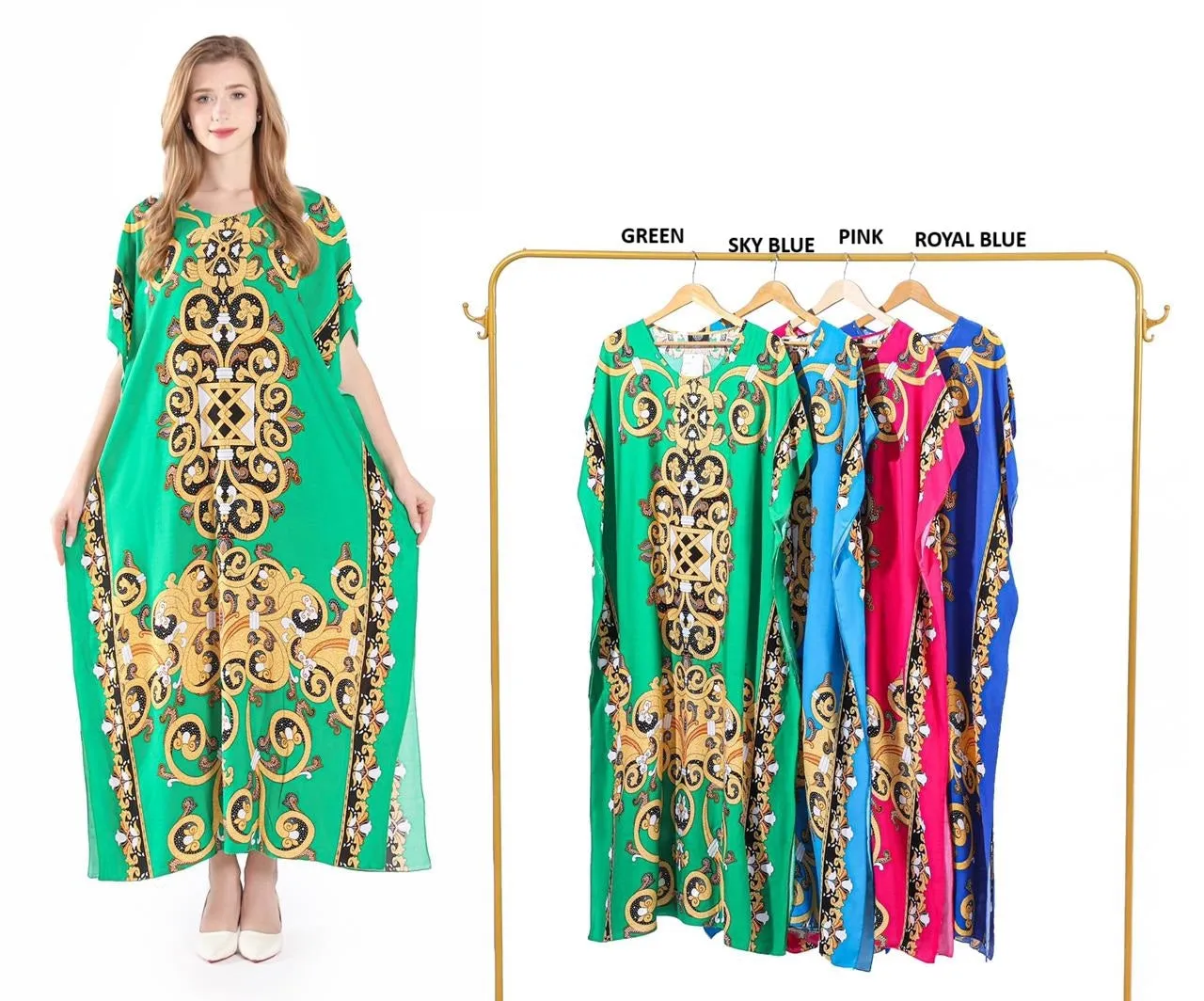 New Women Round Neck Summer Floral Kaftan Dress Free Size