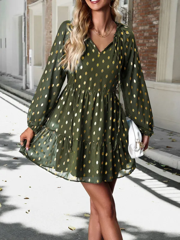 New women's autumn chiffon v-neck long-sleeved commuter dress
