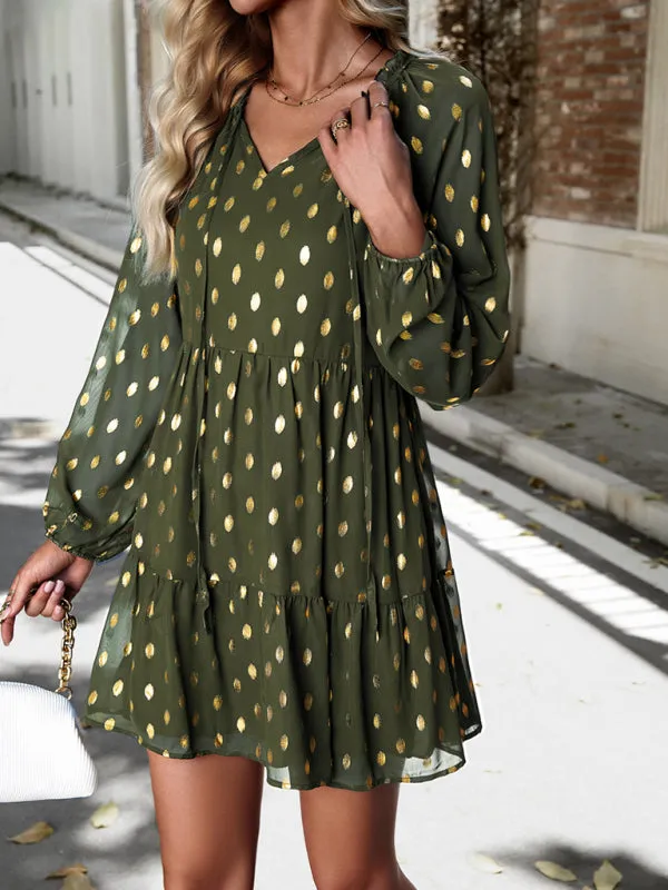 New women's autumn chiffon v-neck long-sleeved commuter dress
