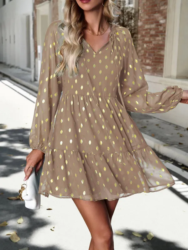 New women's autumn chiffon v-neck long-sleeved commuter dress