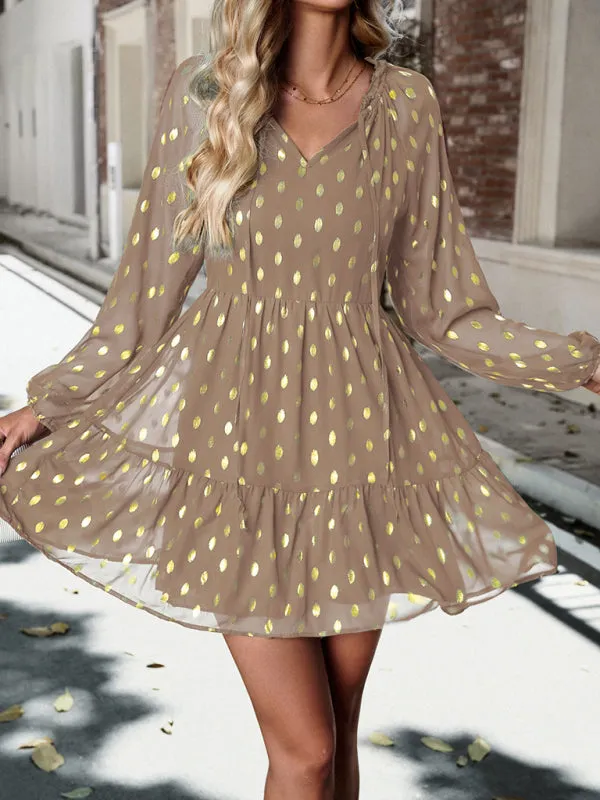 New women's autumn chiffon v-neck long-sleeved commuter dress