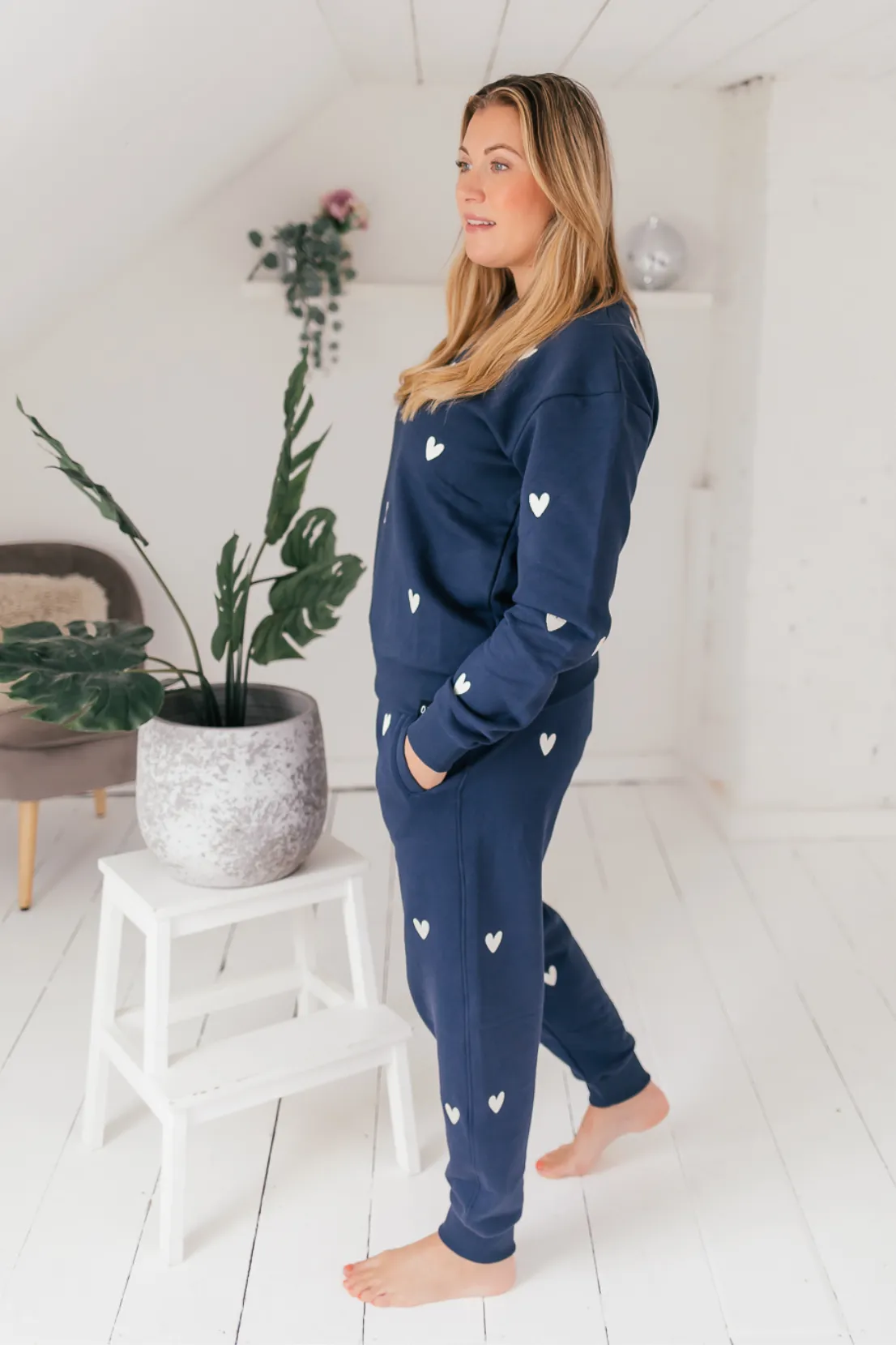 O&F Heart Embroidered Joggers - Navy