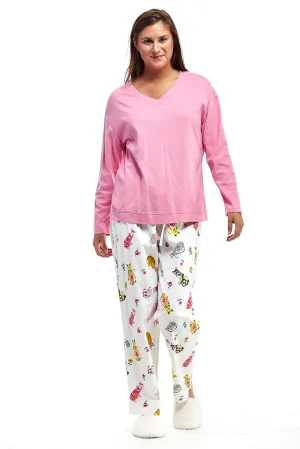Pink Flannel Cat Print Pajama Set