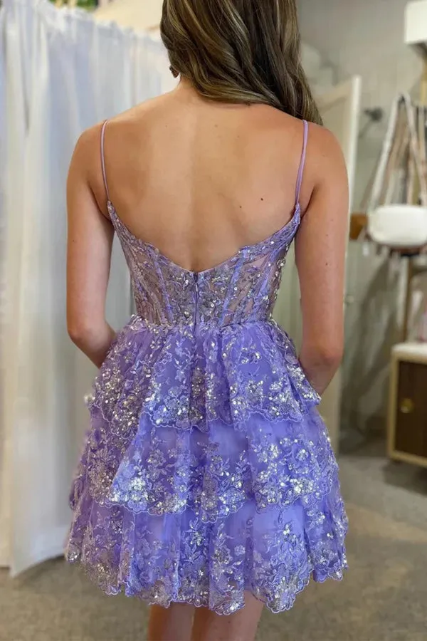 Princess V Neck Lilac Homecoming Dresses Graduation Dresses HD0207