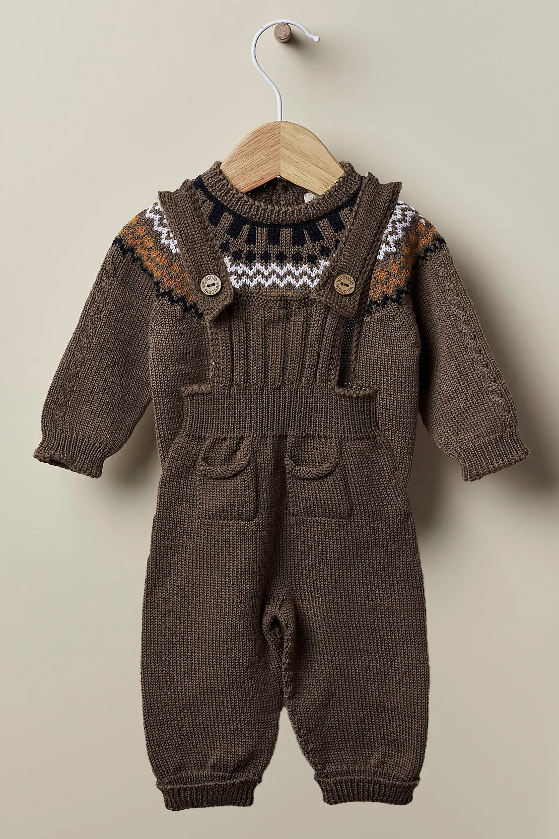 "Tiago" Brown Merino Wool Knit Jumper & Dungarees