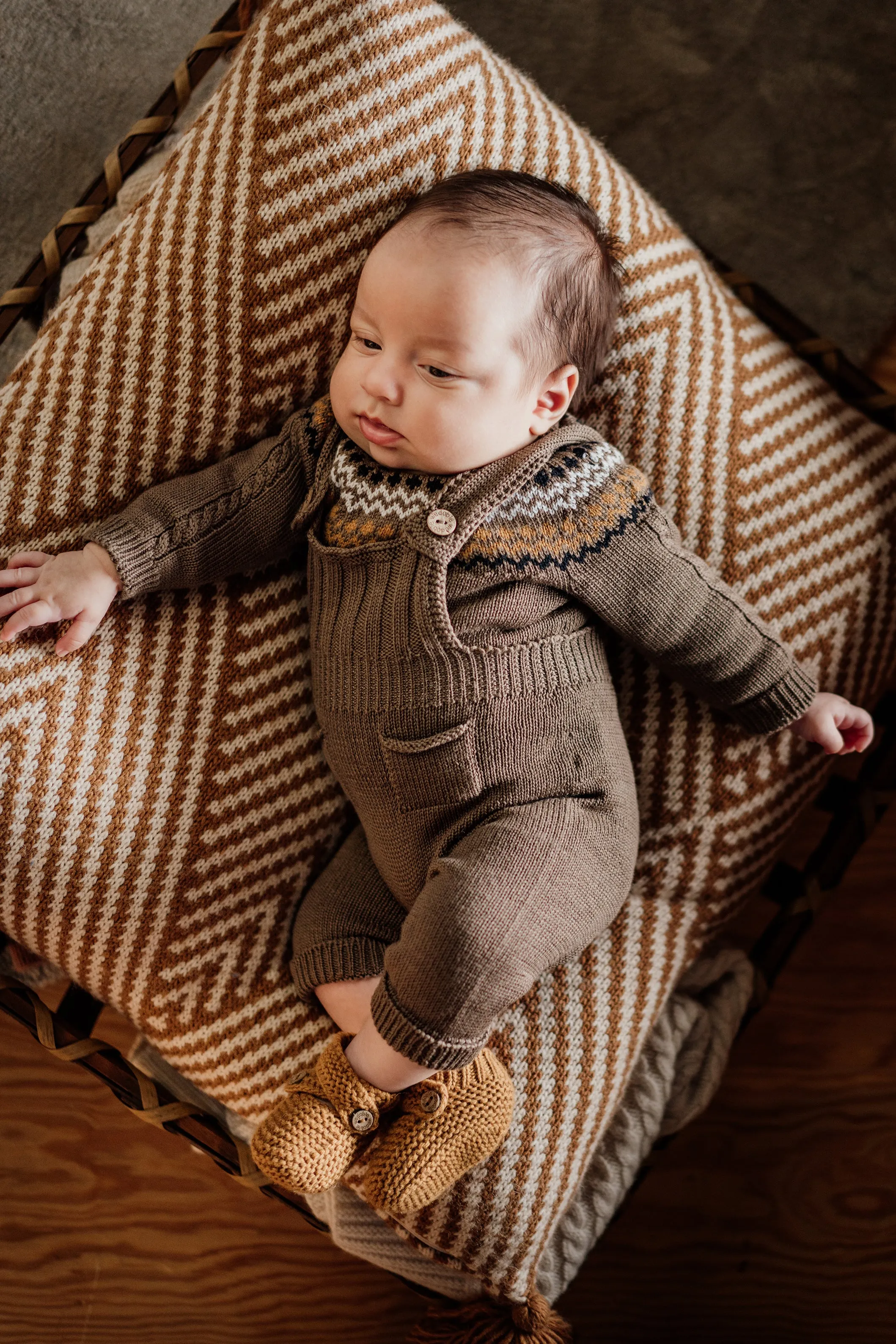 "Tiago" Brown Merino Wool Knit Jumper & Dungarees