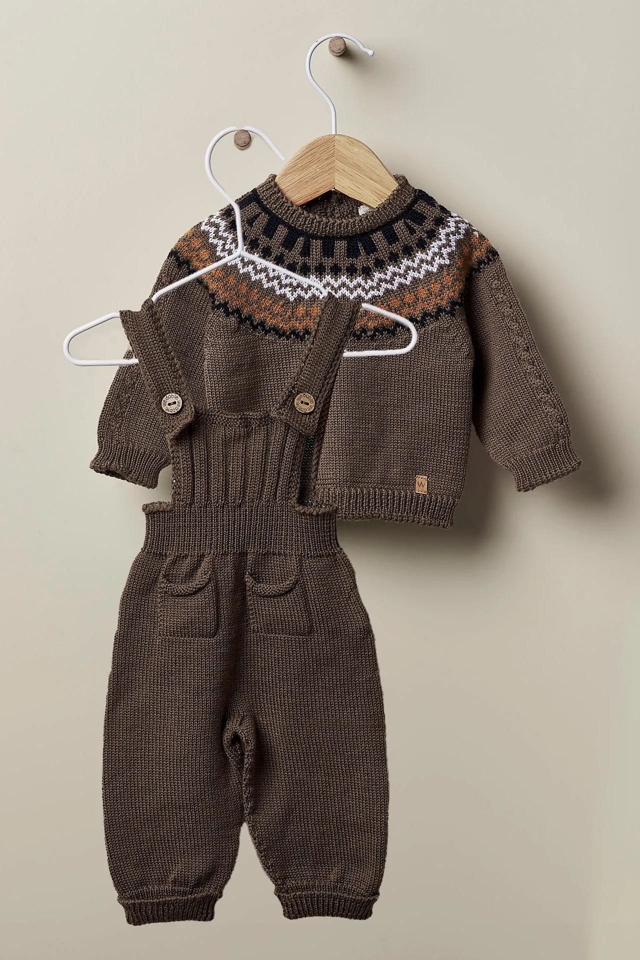 "Tiago" Brown Merino Wool Knit Jumper & Dungarees