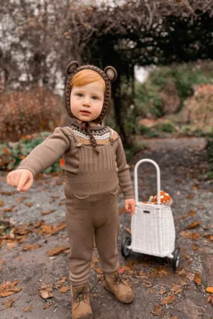 "Tiago" Brown Merino Wool Knit Jumper & Dungarees