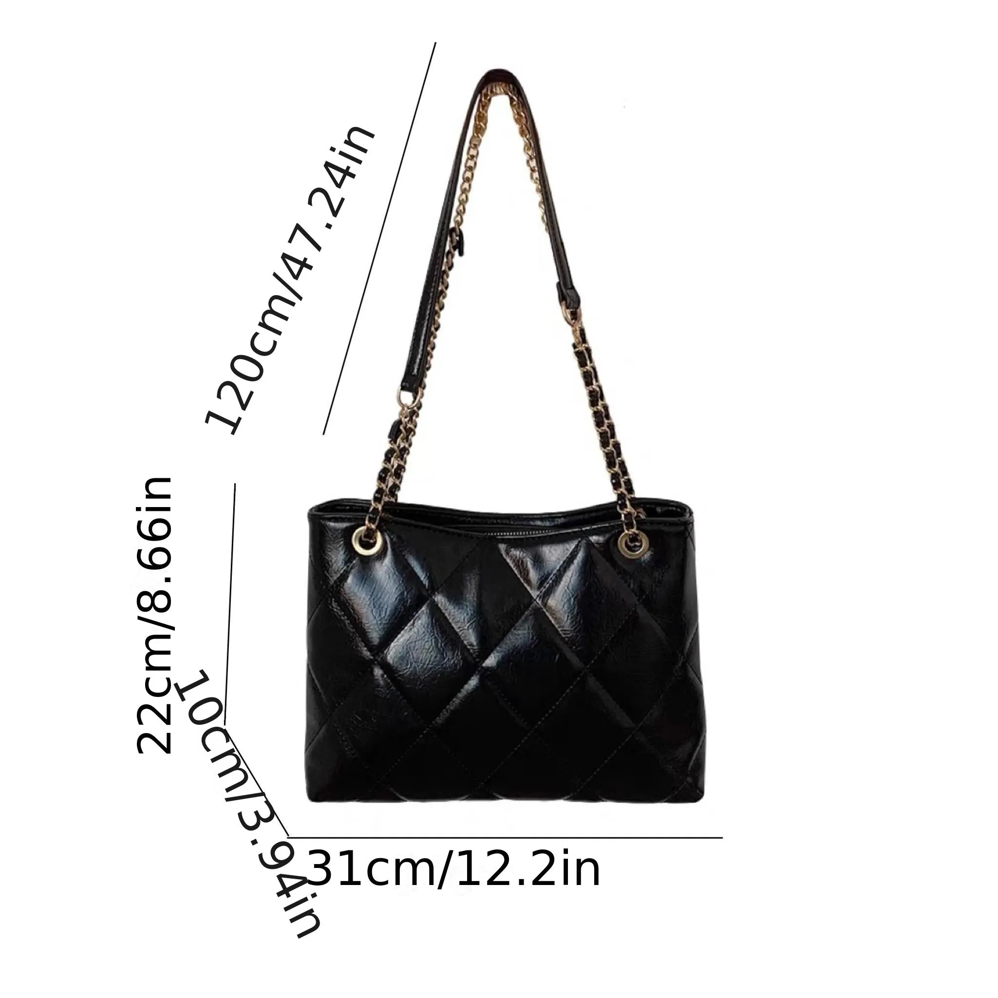 realaiot  Fashion Quilted Tote Bag, Trendy PU Underarm Bag, Women's Casual Handbag & Purse For Commute
