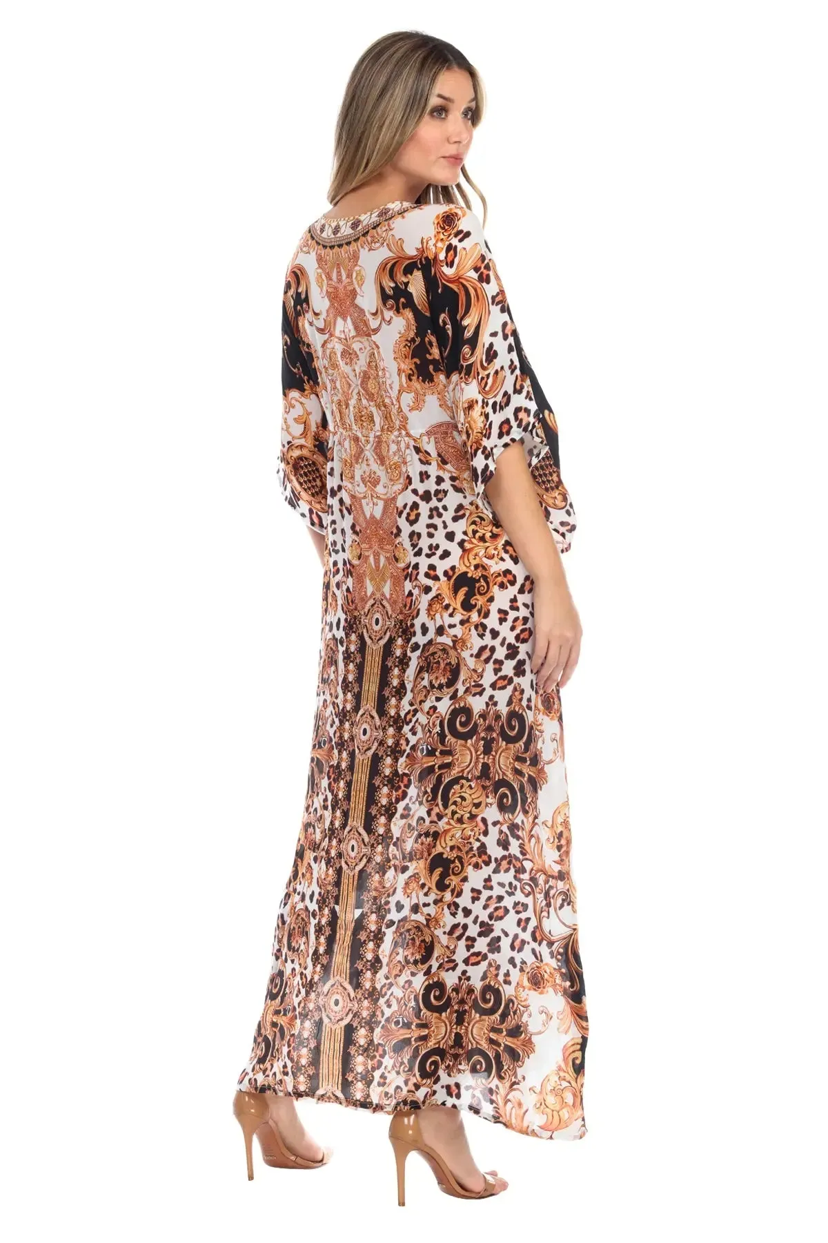 Royal Jungle Printed Long Kaftan-Style Robe And Beachwear Cover Up