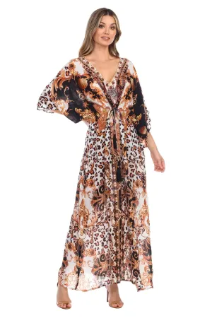 Royal Jungle Printed Long Kaftan-Style Robe And Beachwear Cover Up