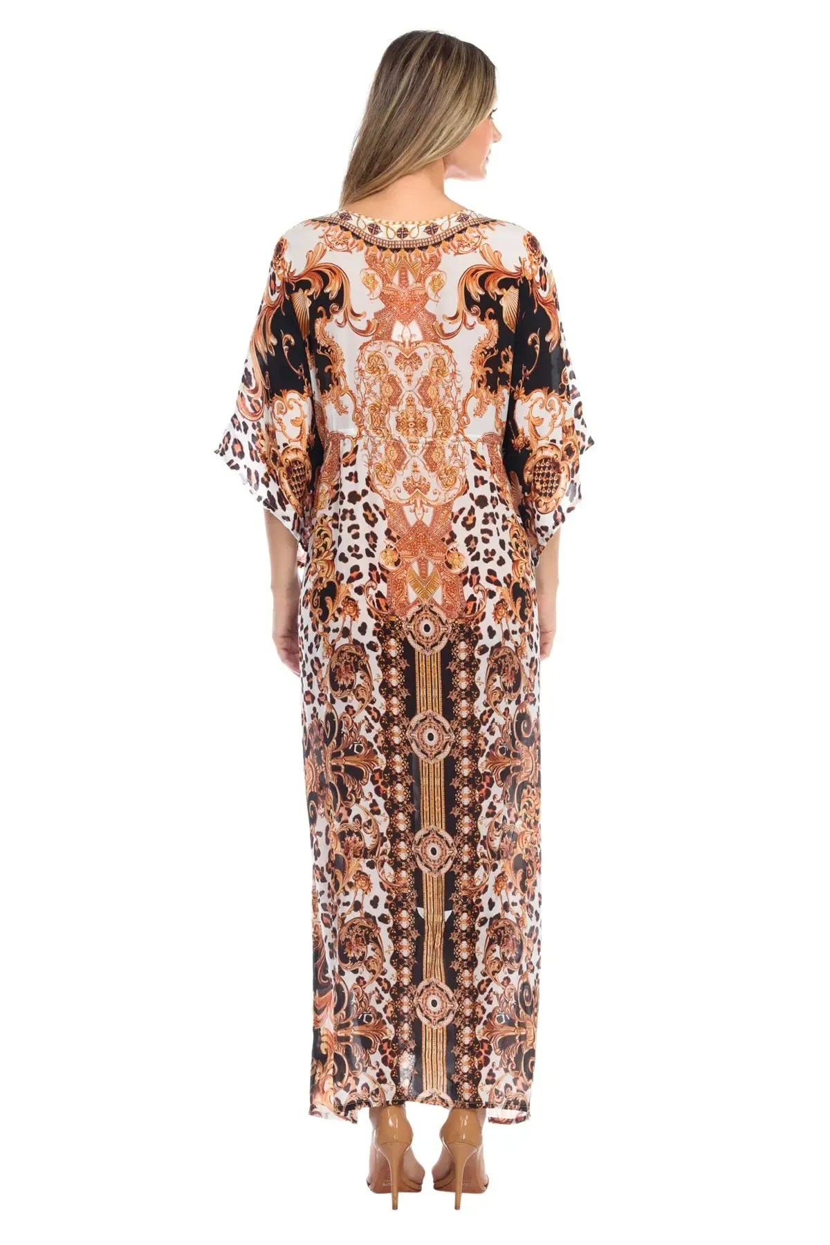 Royal Jungle Printed Long Kaftan-Style Robe And Beachwear Cover Up