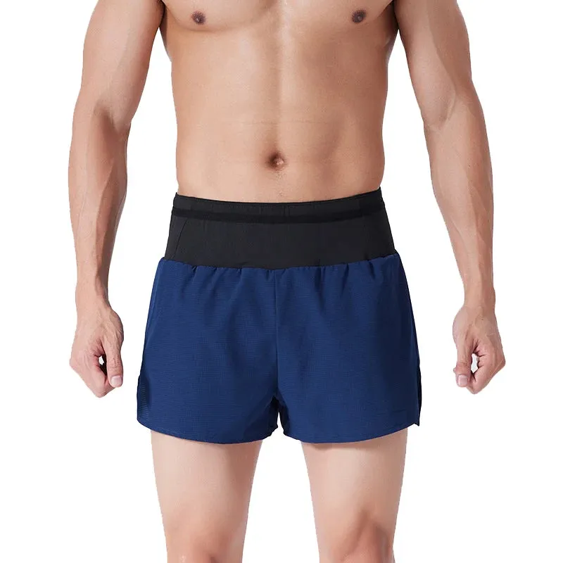 (S-4XL)Men Women Teens Double Layer Quick Dry Marathon Running Sport Shorts with Zipper Pocket Trackless Fitness Training Shorts