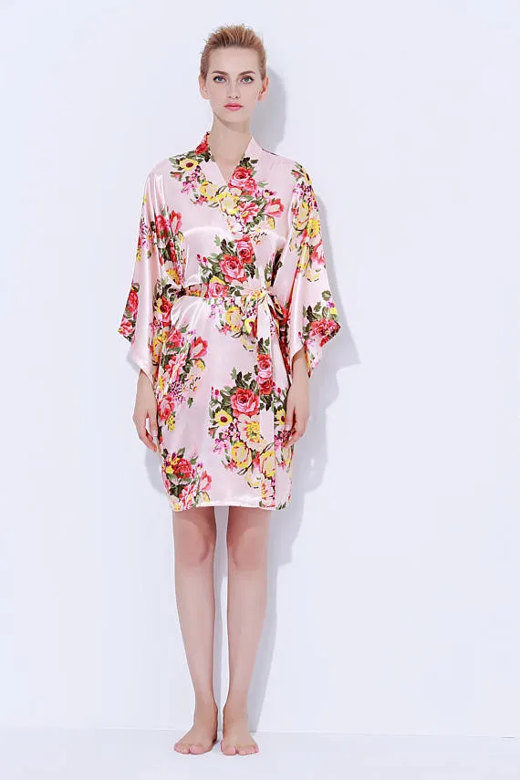Satin Floral Blossom Robe Blush