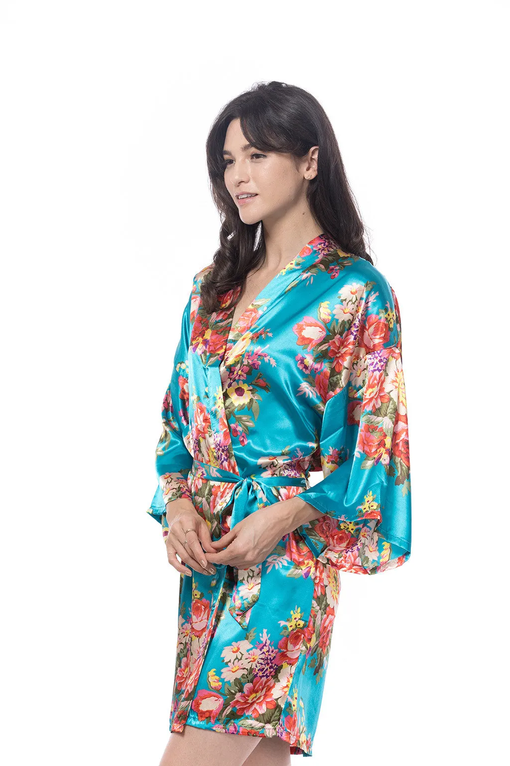 Satin Floral Blossom Robe Caribbean