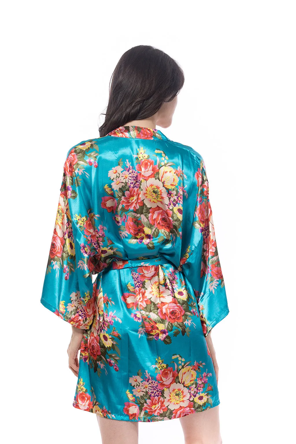 Satin Floral Blossom Robe Caribbean