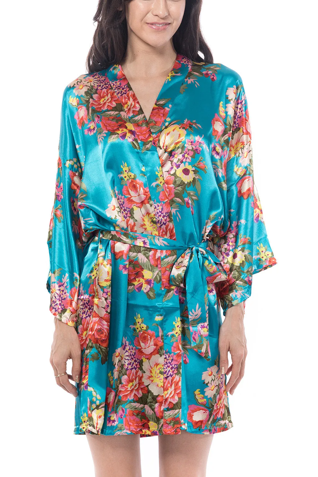 Satin Floral Blossom Robe Caribbean