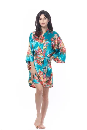 Satin Floral Blossom Robe Caribbean