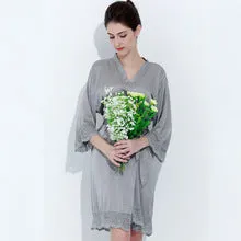 Satin Solid Lace Trim Robe