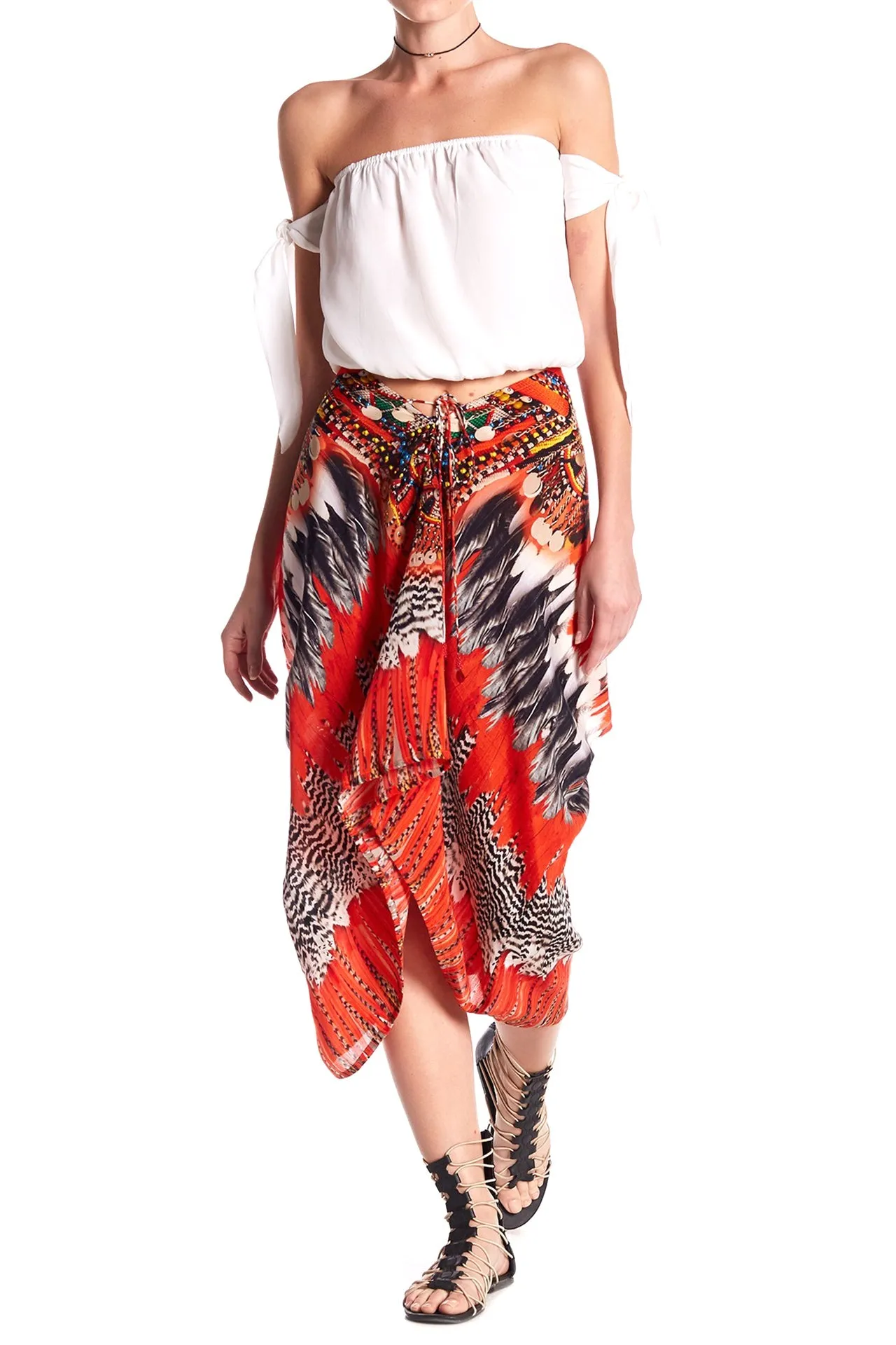 Short Lace up Kaftan in Feathers