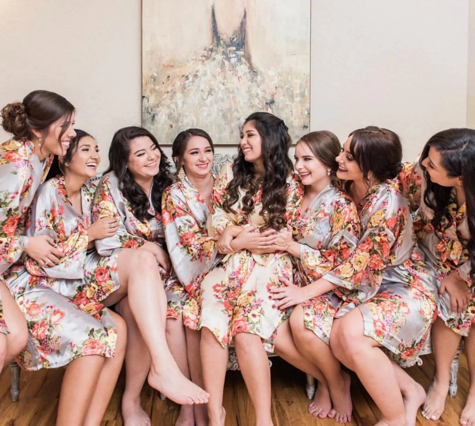 Silk Bridesmaid Robes, Bridesmaid Gifts, Coral Floral Robe, Bride Robe, Bridal Party Robes, Bridesmaid Gifts, Plus Size Robe