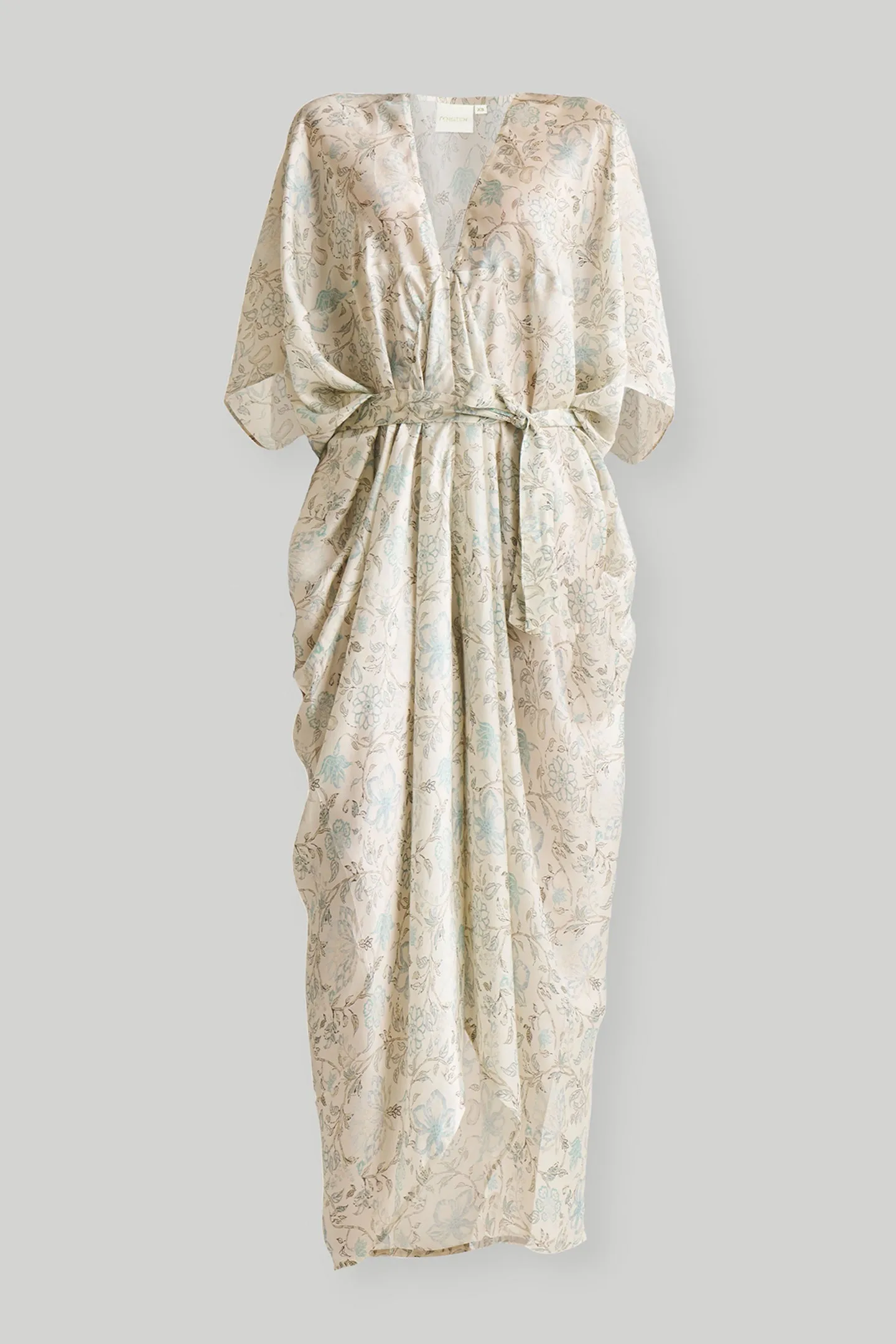 Silky Kaftan Dress in Blue Florals