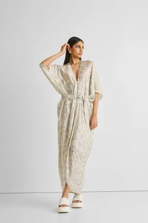 Silky Kaftan Dress in Blue Florals