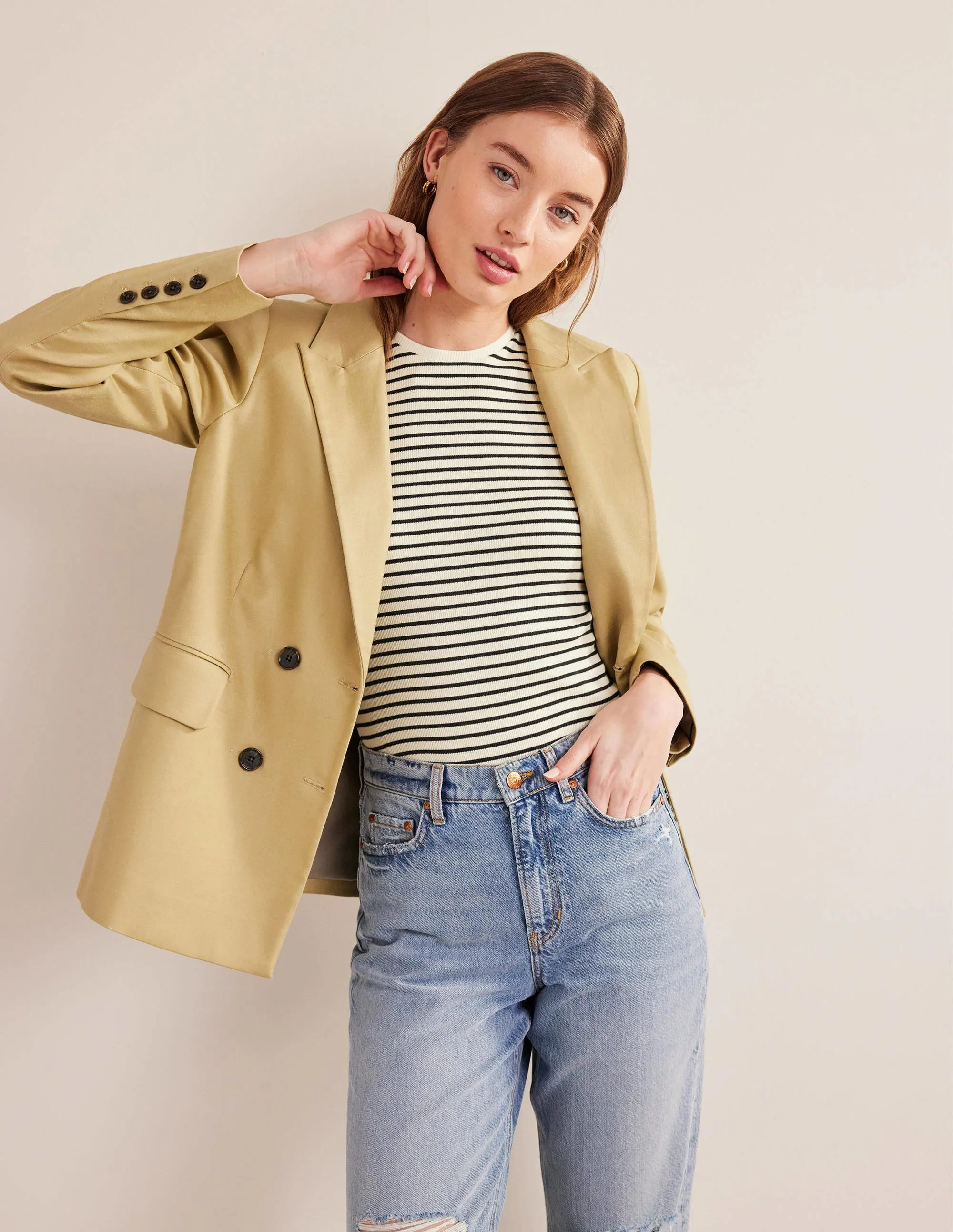 Striped Ribbed Tank Top-Ivory/Navy Stripe