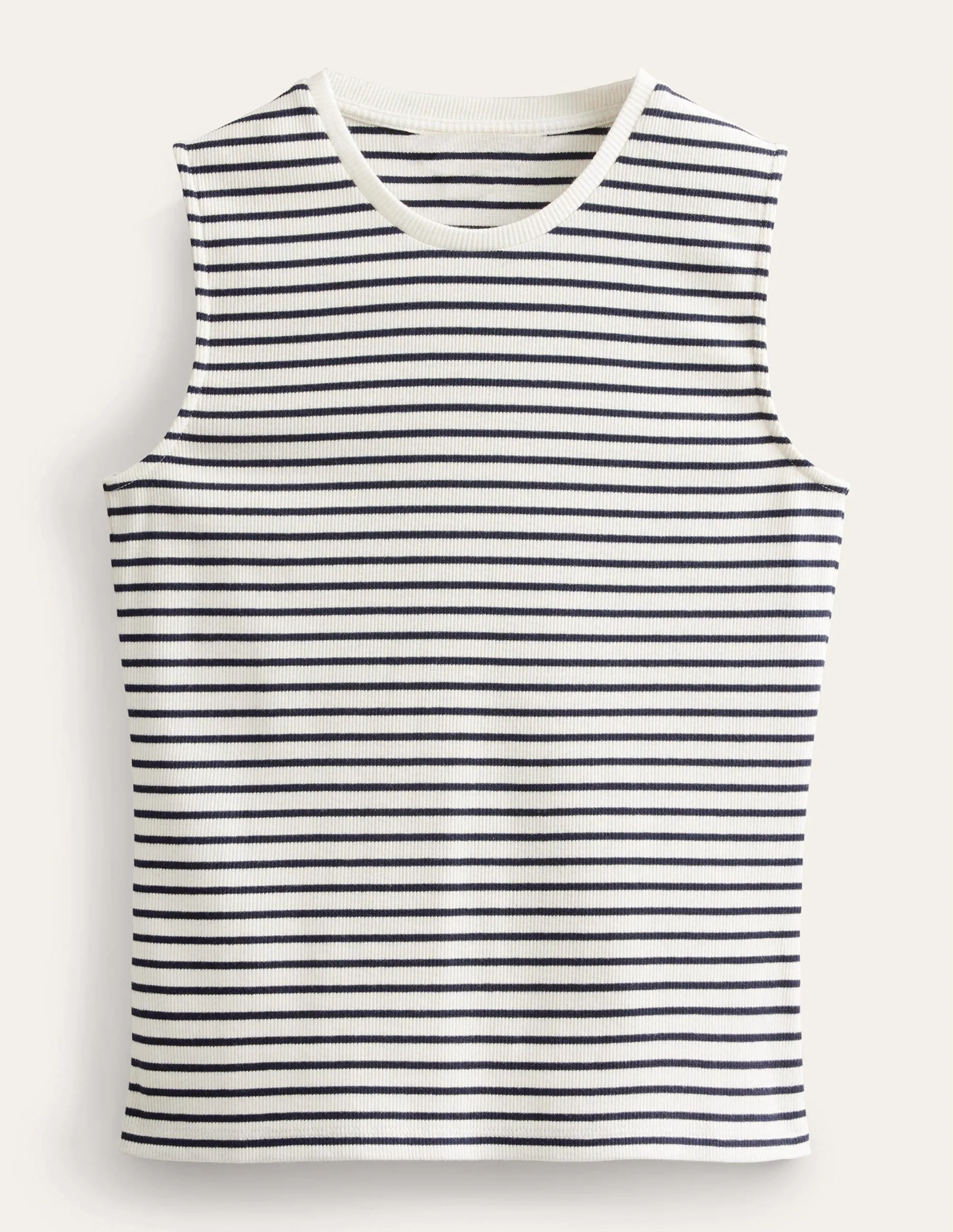 Striped Ribbed Tank Top-Ivory/Navy Stripe