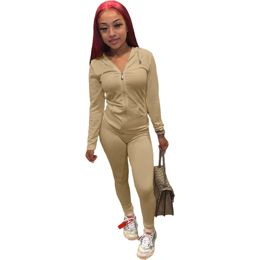Tracksuits Two 2 Piece Set Autumn Winter Women Casual Solid Sporty Hoodies Jacket Pants Suit Sportswear Trouser Athletic Outfits