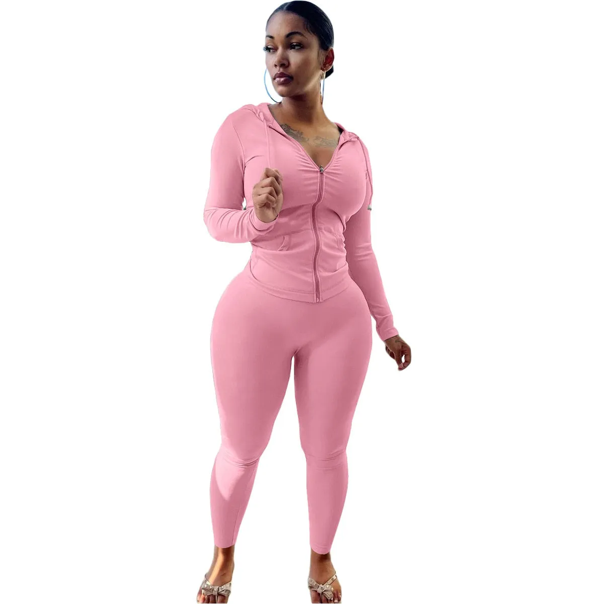 Tracksuits Two 2 Piece Set Autumn Winter Women Casual Solid Sporty Hoodies Jacket Pants Suit Sportswear Trouser Athletic Outfits