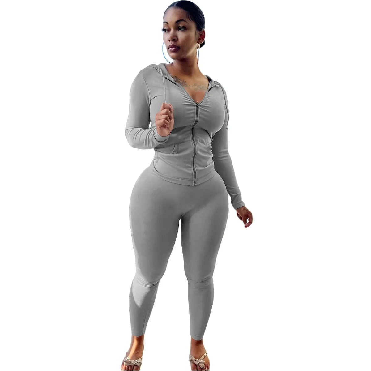 Tracksuits Two 2 Piece Set Autumn Winter Women Casual Solid Sporty Hoodies Jacket Pants Suit Sportswear Trouser Athletic Outfits