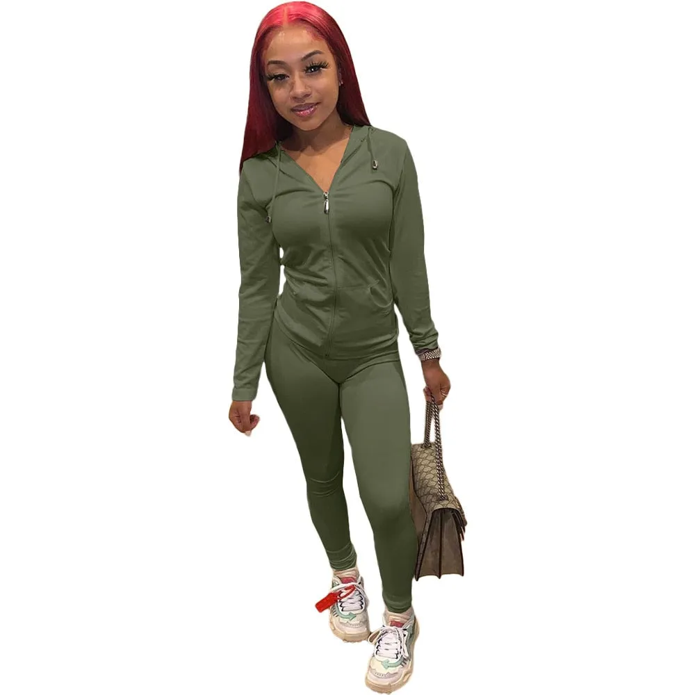 Tracksuits Two 2 Piece Set Autumn Winter Women Casual Solid Sporty Hoodies Jacket Pants Suit Sportswear Trouser Athletic Outfits
