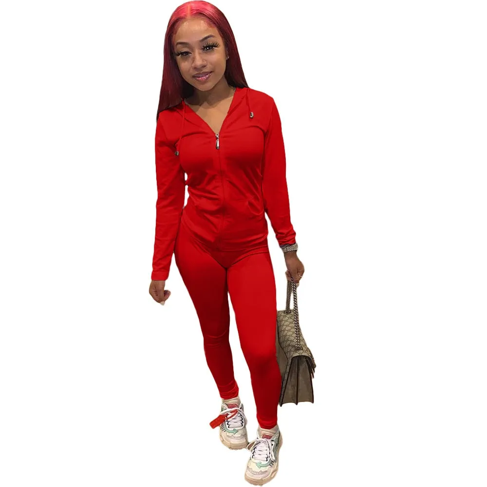 Tracksuits Two 2 Piece Set Autumn Winter Women Casual Solid Sporty Hoodies Jacket Pants Suit Sportswear Trouser Athletic Outfits
