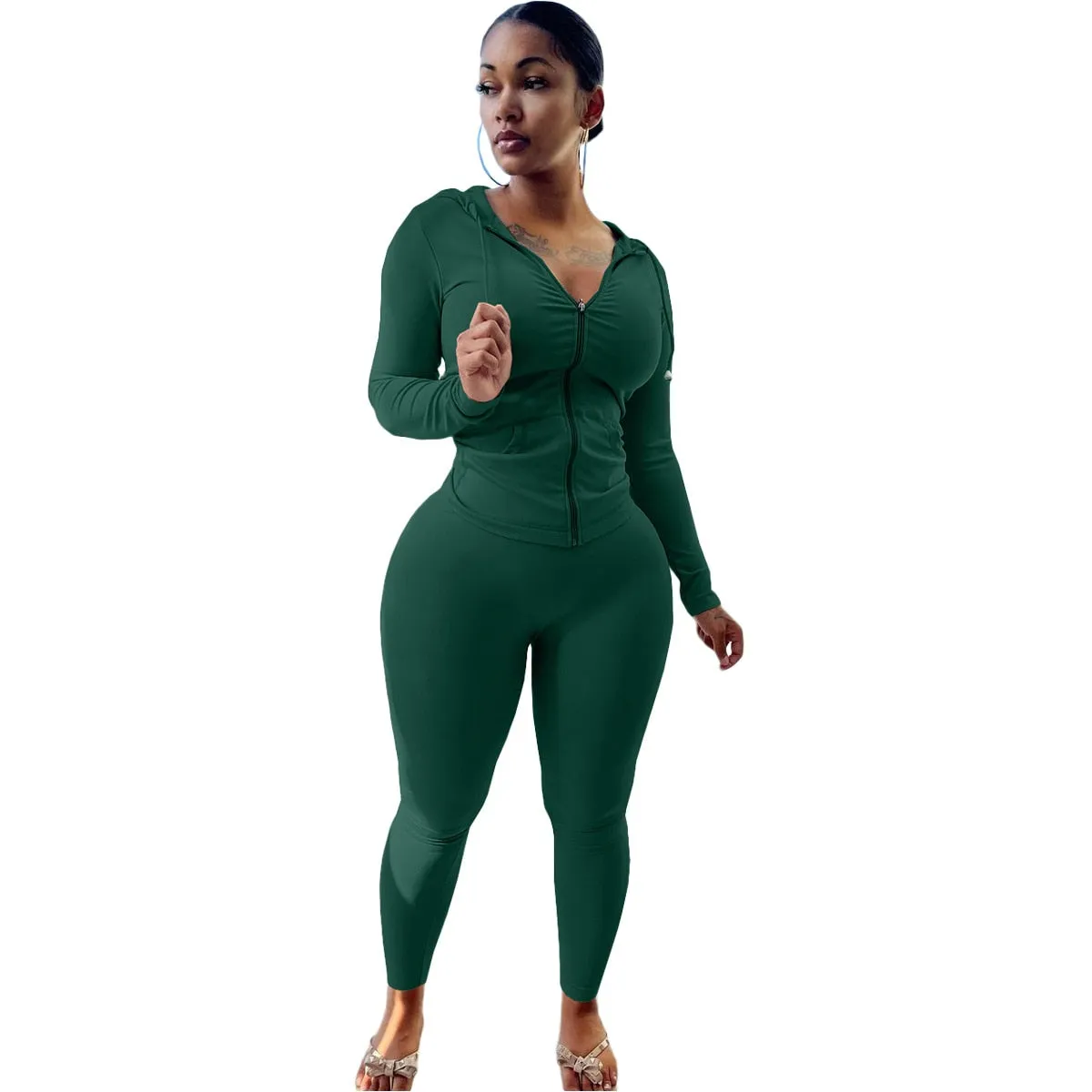 Tracksuits Two 2 Piece Set Autumn Winter Women Casual Solid Sporty Hoodies Jacket Pants Suit Sportswear Trouser Athletic Outfits