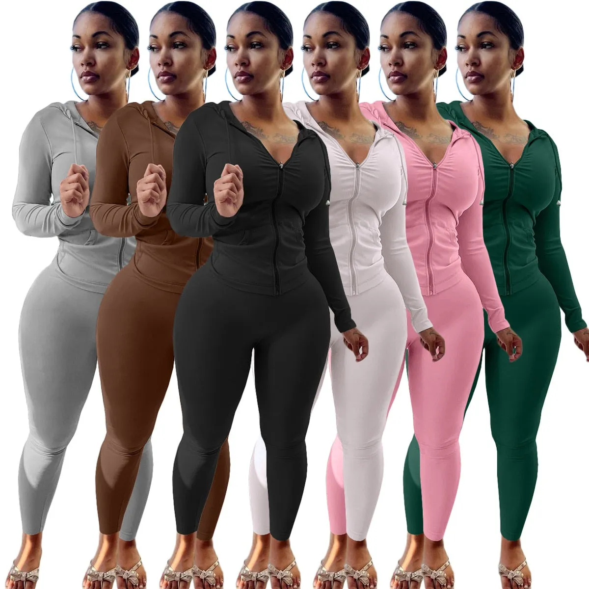 Tracksuits Two 2 Piece Set Autumn Winter Women Casual Solid Sporty Hoodies Jacket Pants Suit Sportswear Trouser Athletic Outfits