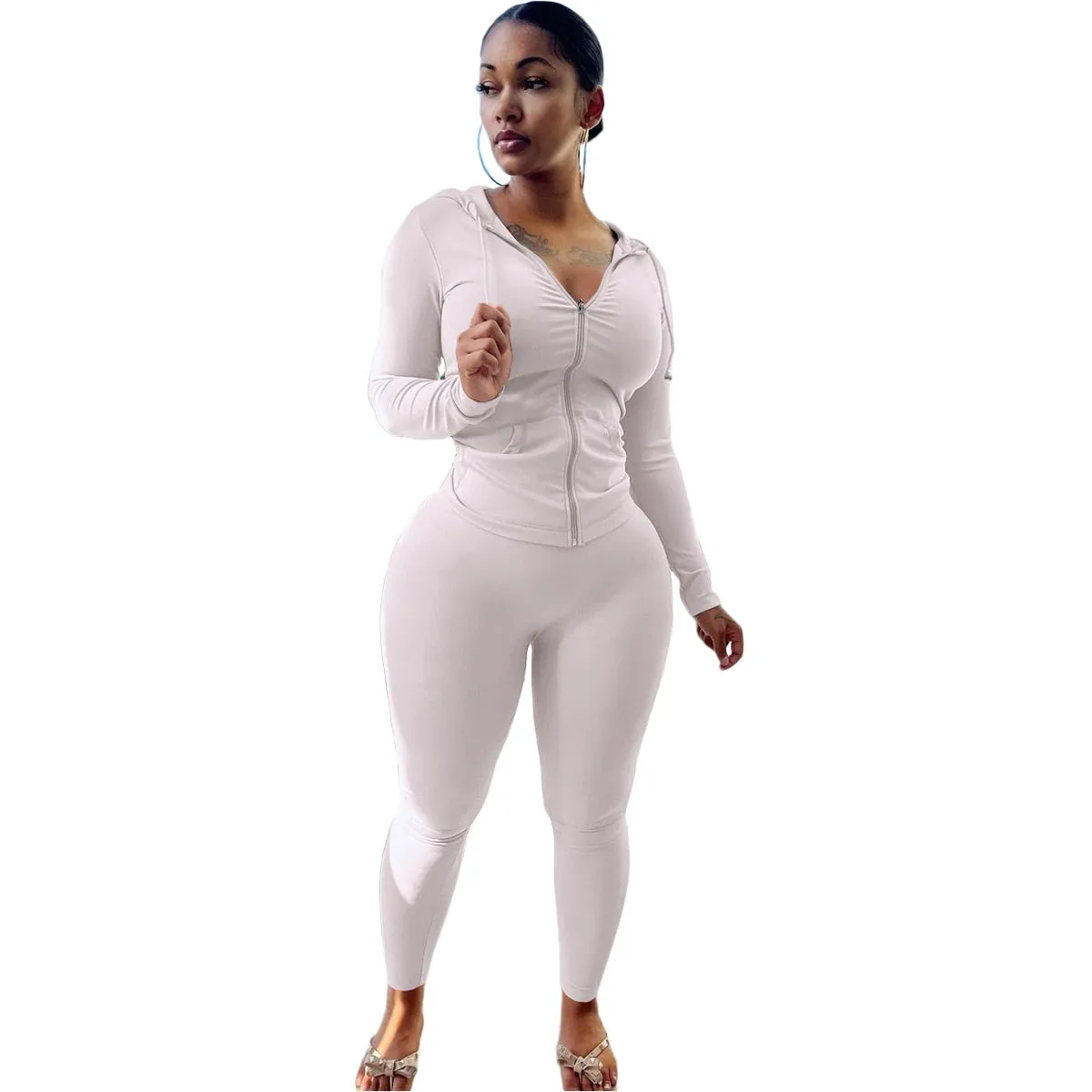 Tracksuits Two 2 Piece Set Autumn Winter Women Casual Solid Sporty Hoodies Jacket Pants Suit Sportswear Trouser Athletic Outfits