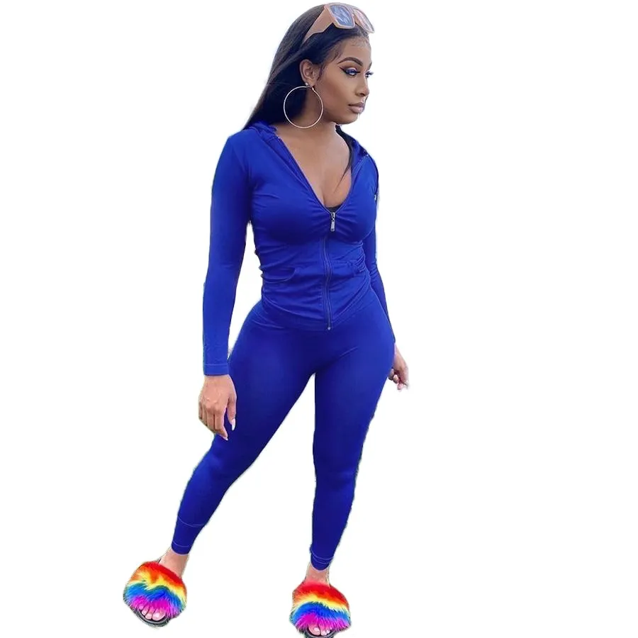 Tracksuits Two 2 Piece Set Autumn Winter Women Casual Solid Sporty Hoodies Jacket Pants Suit Sportswear Trouser Athletic Outfits