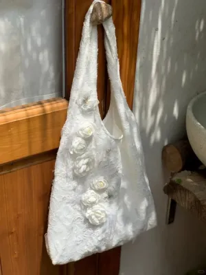 UAKISS  -  Sweet White Flower Butterfly Lace Casual Large Capacity Handbag Tote Bags Women Commute Shoulder Bag