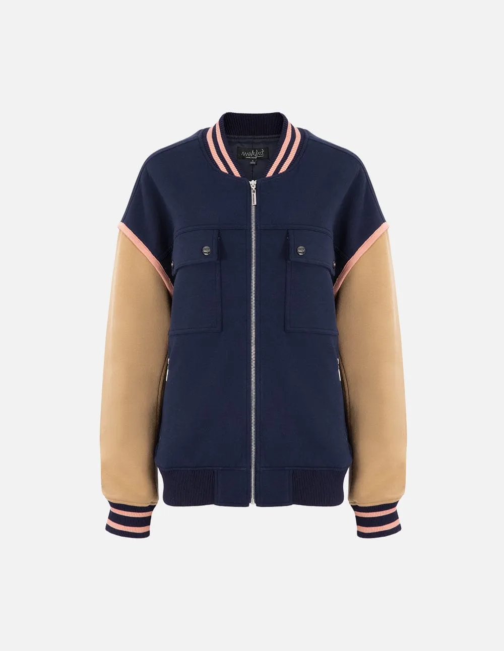 Unisex Blue And Brown Colour Matching Baseball Jacket