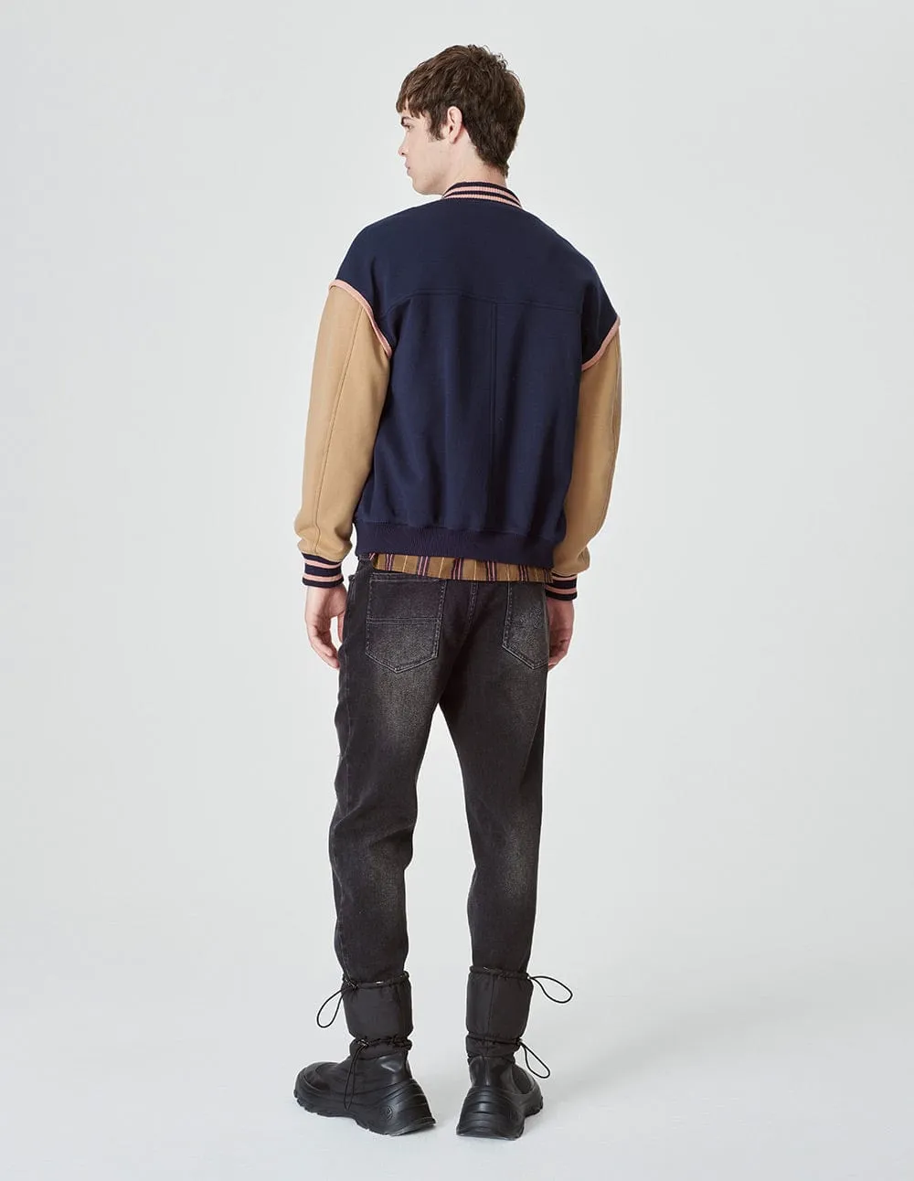 Unisex Blue And Brown Colour Matching Baseball Jacket