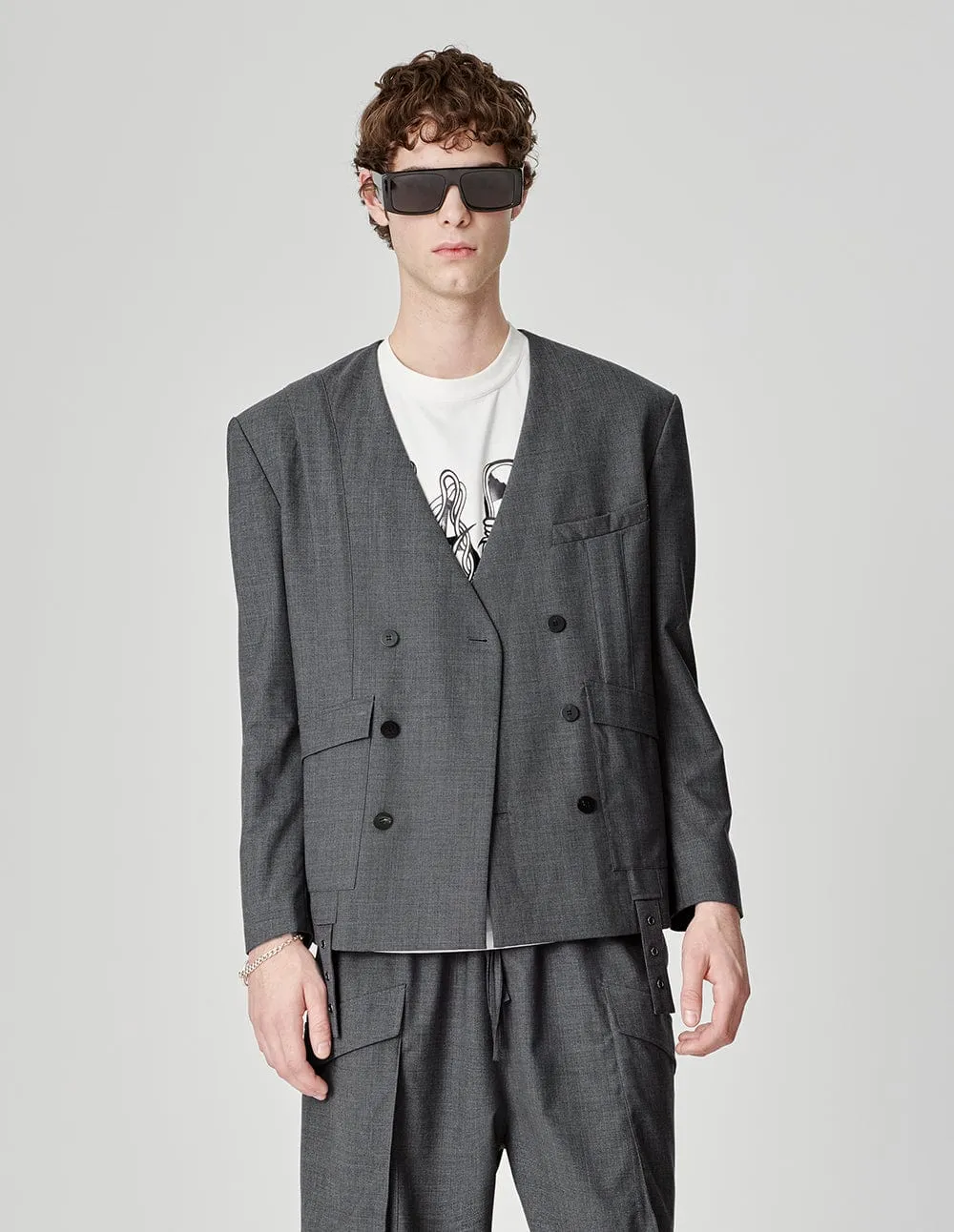 Unisex Grey Casual Blazer