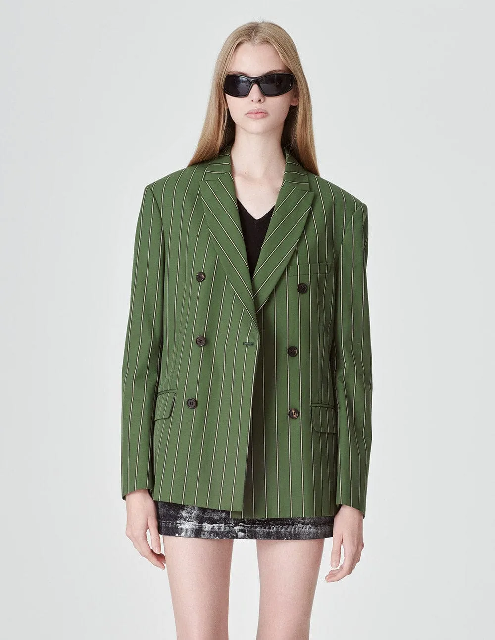 Unisex Olive Green Striped Blazer
