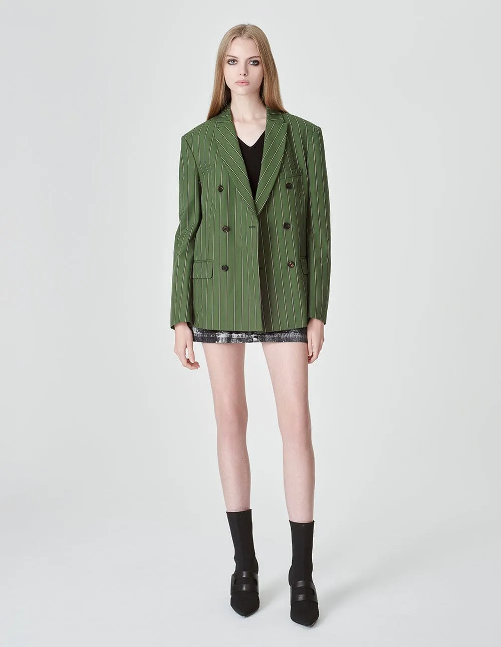 Unisex Olive Green Striped Blazer