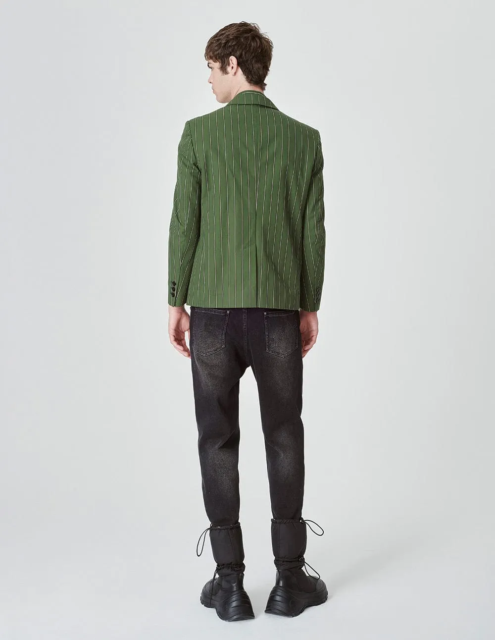 Unisex Olive Green Striped Blazer