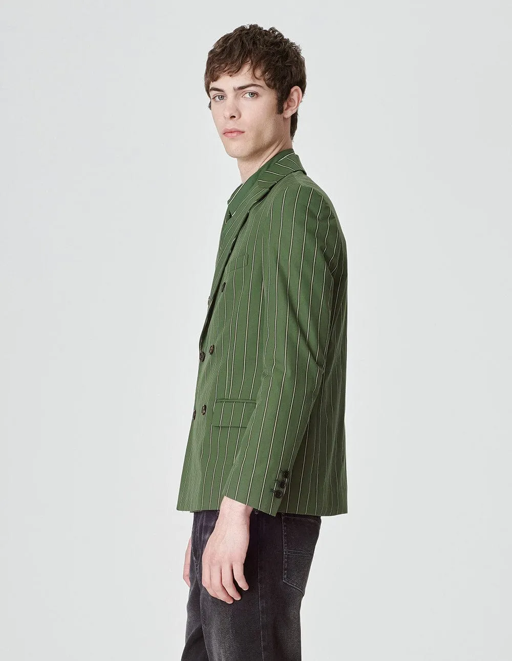 Unisex Olive Green Striped Blazer