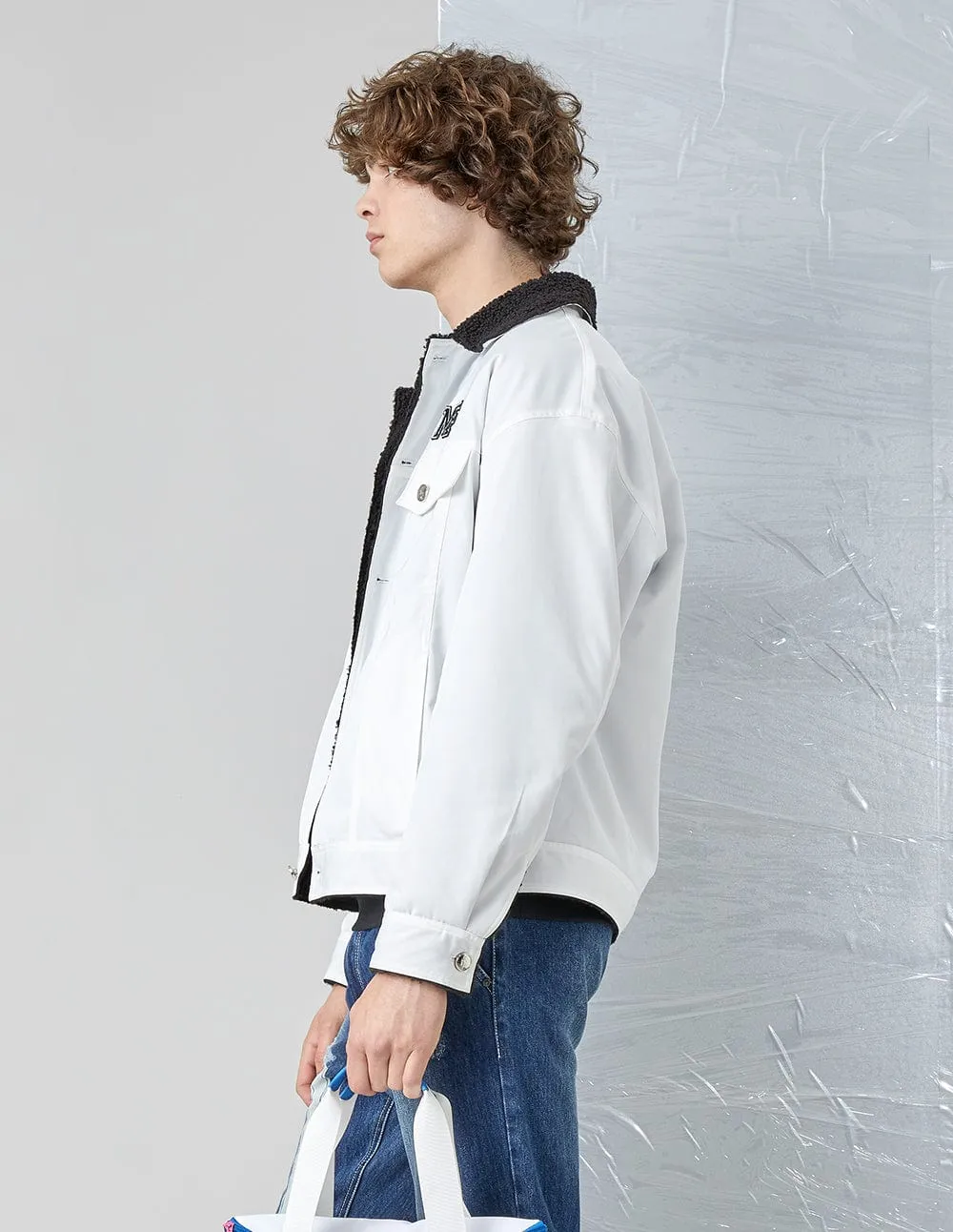 Unisex White Embroidered Casual Jacket