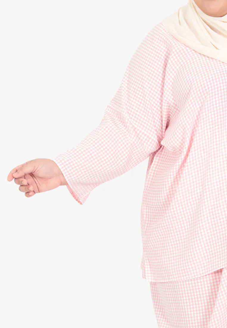 Wareesha Raya Gingham Pario Kurung Set - Pink