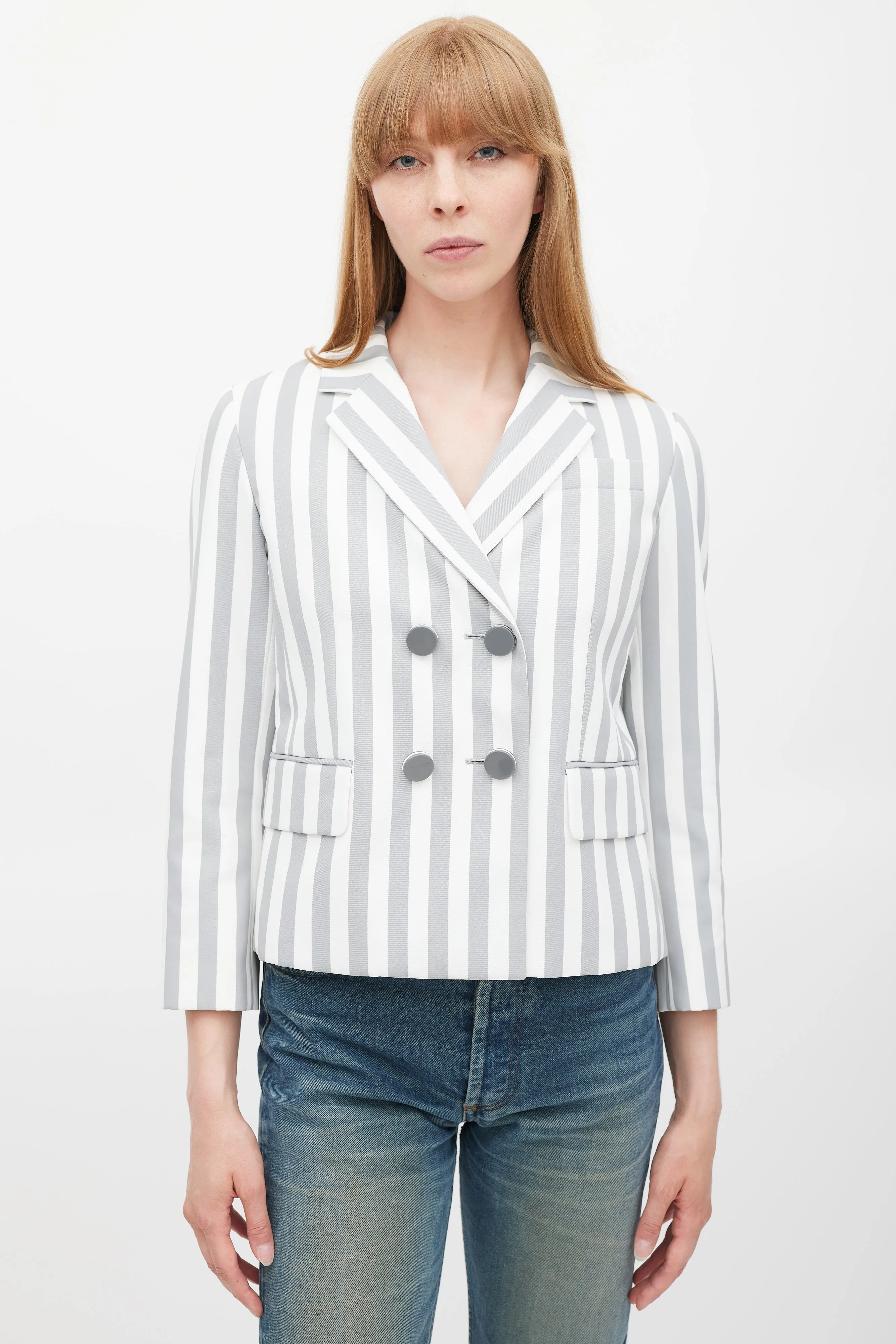 White & Grey Striped Blazer