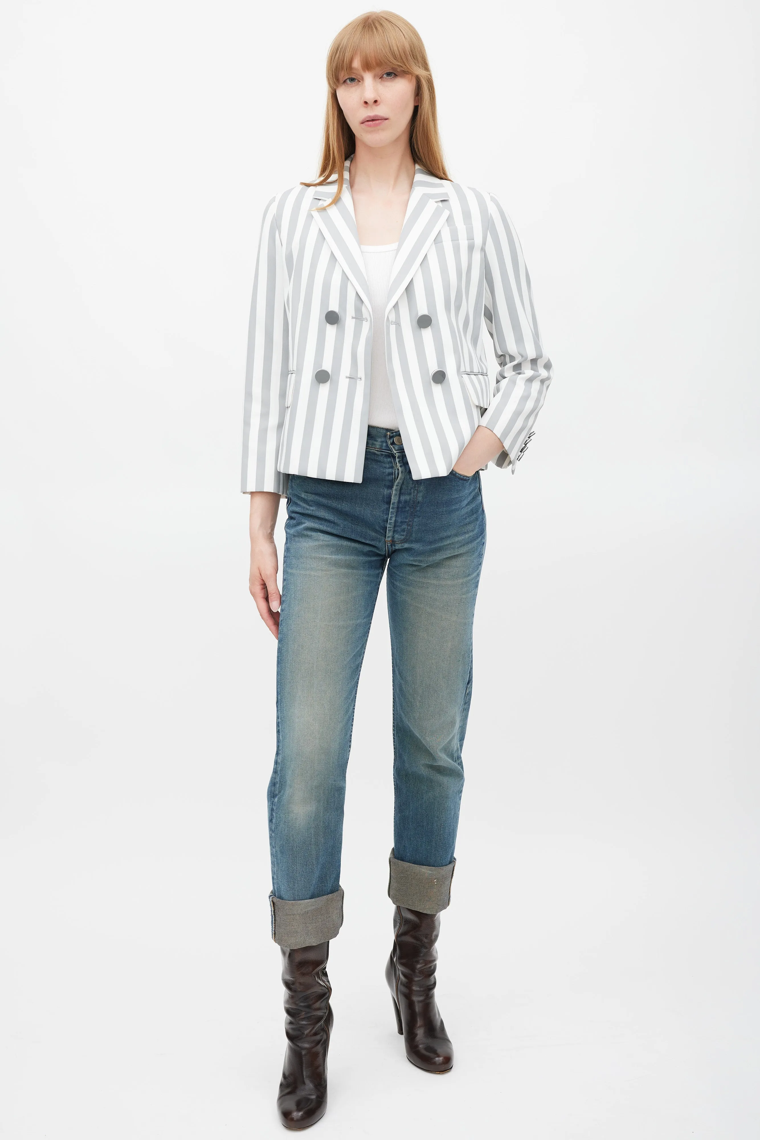 White & Grey Striped Blazer